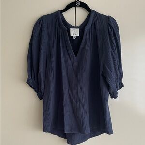 Joie light navy 100% cotton gauze top v neck style size s